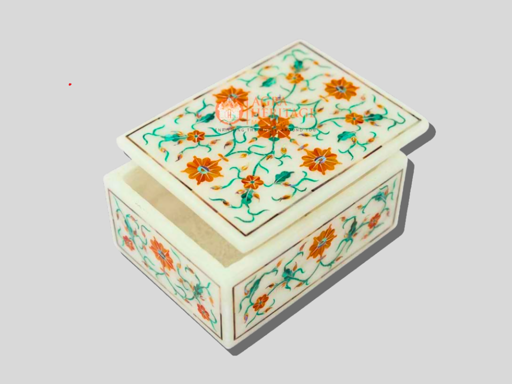 Marble Storage Jewelry Box Hakik Malachite Inlaid